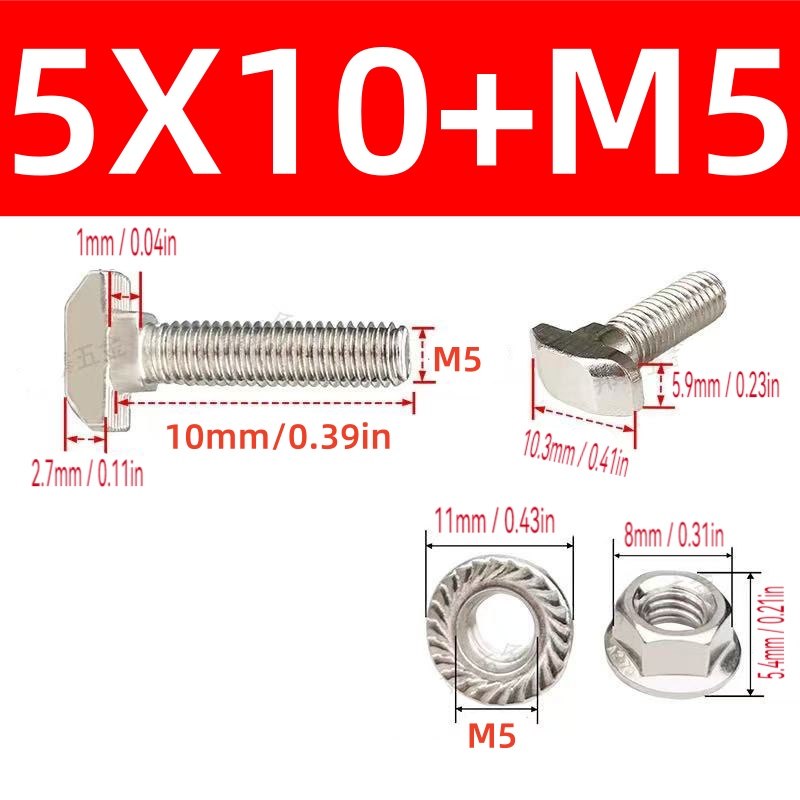 10Sets M5 T Bolt Screw and Hex - Aluminum T-Slot Profile incelemesi ve fiyatı