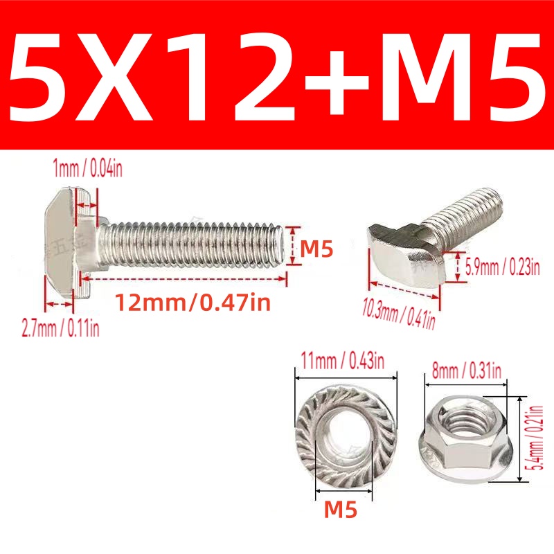 10Sets M5 T Bolt Screw and Hex - Aluminum T-Slot Profile incelemesi ve fiyatı